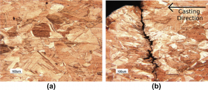 شکل۱۰- مبکروساختار در ناحیه مرکزی تیوب مسی (a) و ناحیه آسیب دیده (b)