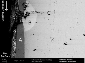شکل۸-بررسی SEM در ناحیه آسیب دیده، جزئیات ترک